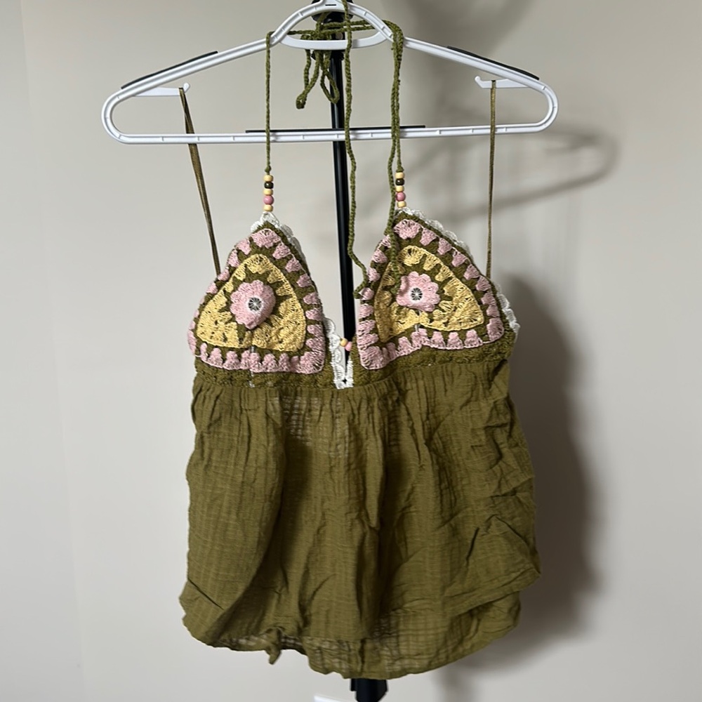 Zara Crochet Top XL BNWT Boho Beaded Beach Flowy - Picture 2 of 4